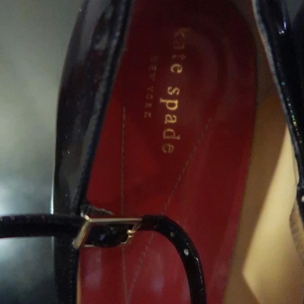 kate spade Black Patent Leather Mary Jane Heels with Pink Insoles
